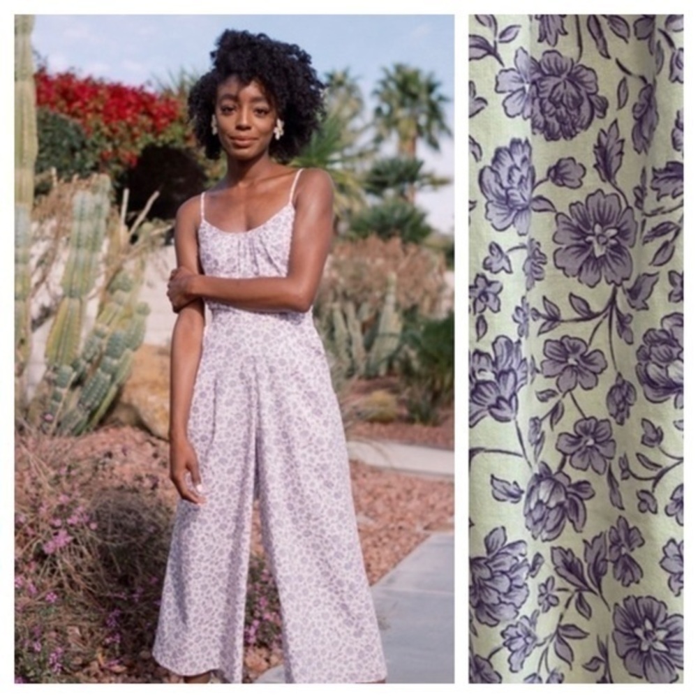 Gal Meets Glam Purple Lilac Floral Wide Leg Etta Double Tie Back Jumpsuit 8